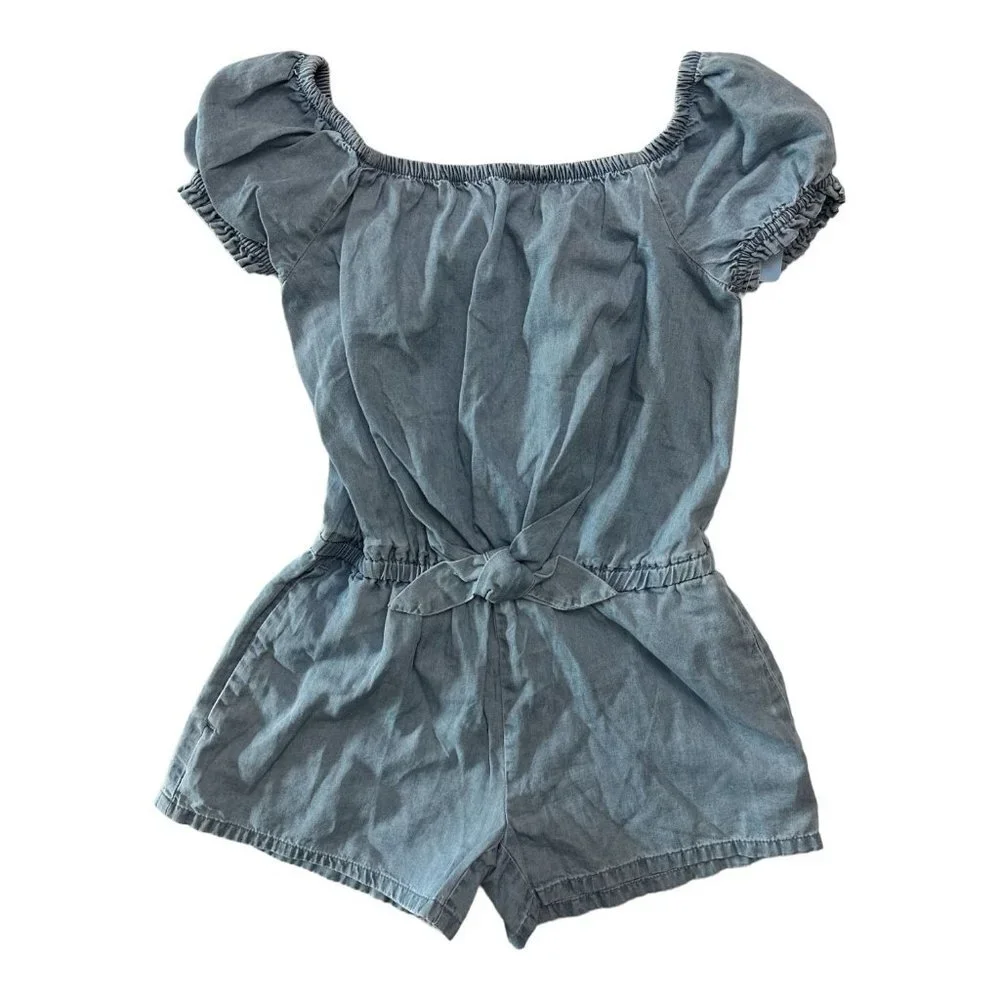 GAP Girl's Soft Chambray Short Puff Sleeve One Piece‎ Romper 6/7 NWT